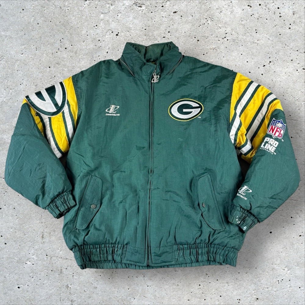 Vintage Green Bay Packers Logo Athletic Puffer Jacket Large 90s NFL Pro Line